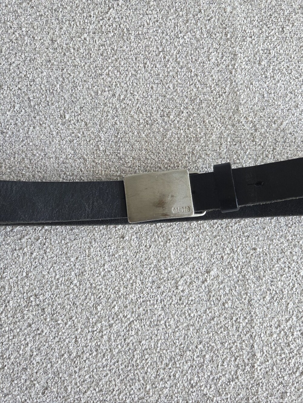 Vintage Ralph Lauren Sterling Silver Buckle Black Leather Belt Hallmarked RL 32
